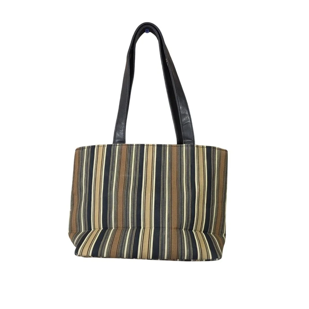 Longaberger Tote Bag Womens Small Striped Homestead Coffee Applique Purse